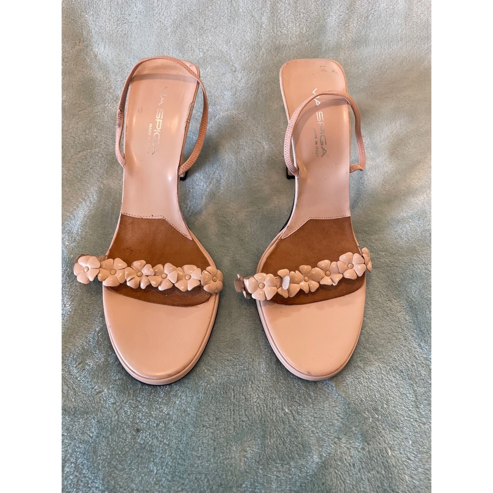 Via‎ Spiga Nude Pink Leather Floral Slingback Sandals Made in Italy Size 10M